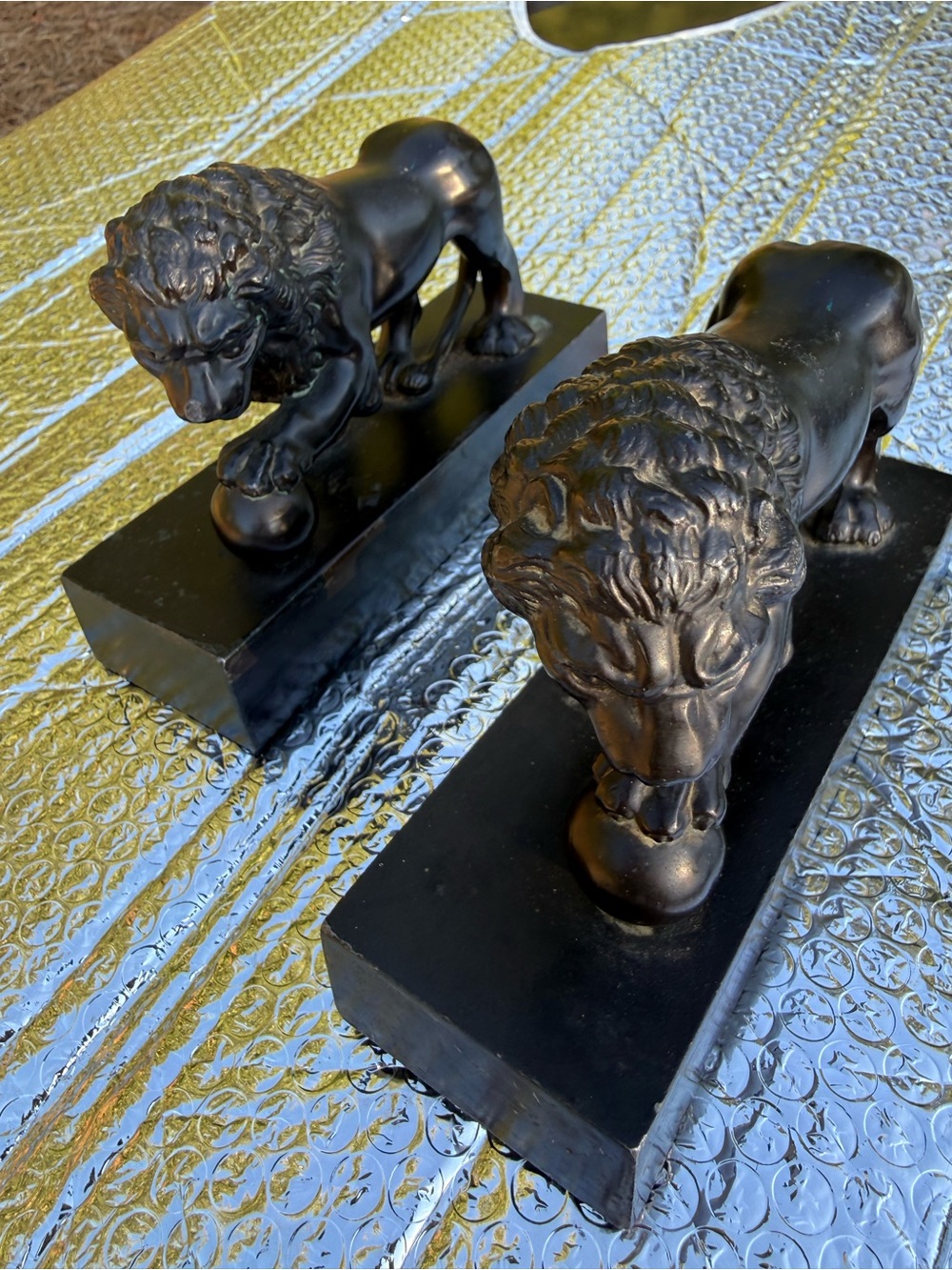 Antique Black Decorative Lion Bookends - Pair